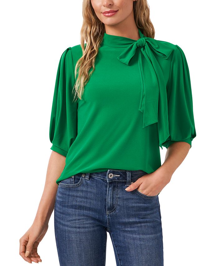 CeCe Women's Puff-Sleeve Bow-Neck Elbow Sleeve Top 1 CeCe Women's Puff-Sleeve Bow-Neck Elbow Sleeve Top