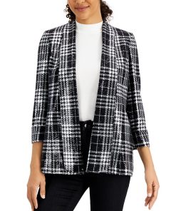 Kasper Plaid Open-Front Blazer