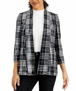 Kasper Plaid Open-Front Blazer