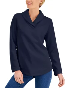 Karen Scott Hawl Collar Fleece Top, Created For Macy's