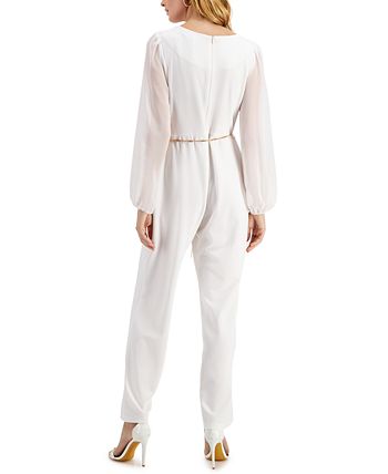 hain-Belt Sheer-Sleeve Jumpsuit Connected Hain-Belt Sheer-Sleeve Jumpsuit -CeCe cloth-shop