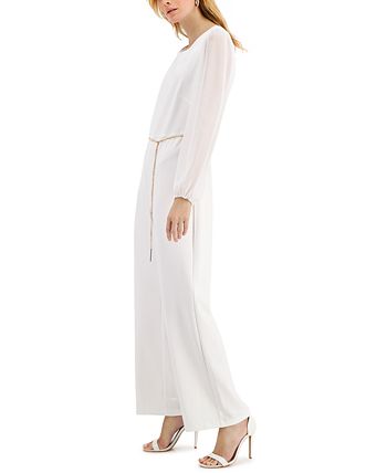 hain-Belt Sheer-Sleeve Jumpsuit Connected Hain-Belt Sheer-Sleeve Jumpsuit -CeCe cloth-shop