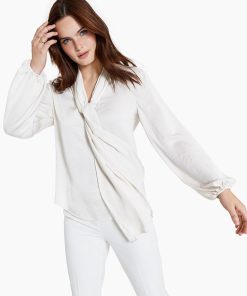 Bar III Women's Tie Neck Cinched Sleeve Blouse, Created For Macy's