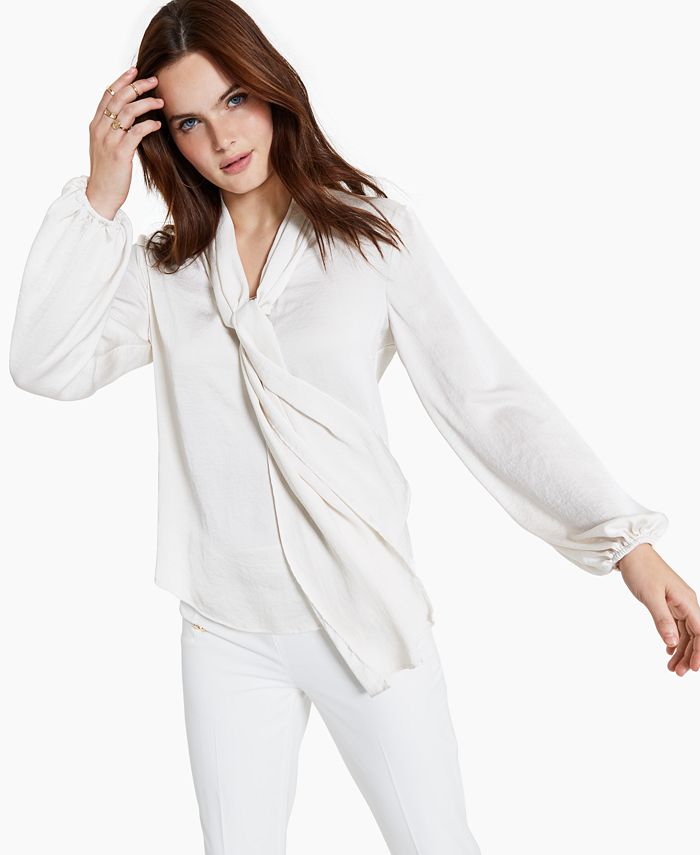 Women's Tie Neck Cinched Sleeve Blouse, Created For Macy's Bar III Women's Tie Neck Cinched Sleeve Blouse, Created For Macy's -CeCe cloth-shop