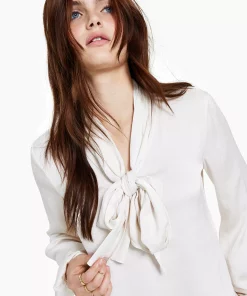 Bar III Women's Tie Neck Cinched Sleeve Blouse, Created For Macy's 3 Bar III Women's Tie Neck Cinched Sleeve Blouse, Created For Macy's -CeCe cloth-shop 20529870 fpx