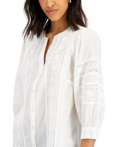 Charter Club Women's Woven Eyelet Cotton Blouse, Created For Macy's 2 Charter Club Women's Woven Eyelet Cotton Blouse, Created For Macy's -CeCe cloth-shop 20648394 fpx