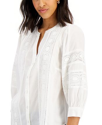 Women's Woven Eyelet Cotton Blouse, Created For Macy's Charter Club Women's Woven Eyelet Cotton Blouse, Created For Macy's -CeCe cloth-shop