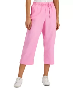 Charter Club Women's Linen Capri Tie-Waist Pants, Created For Macy's -CeCe cloth-shop 20648446 fpx
