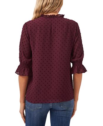 Split-Neck Clip-Dot Blouse CeCe Split-Neck Clip-Dot Blouse -CeCe cloth-shop