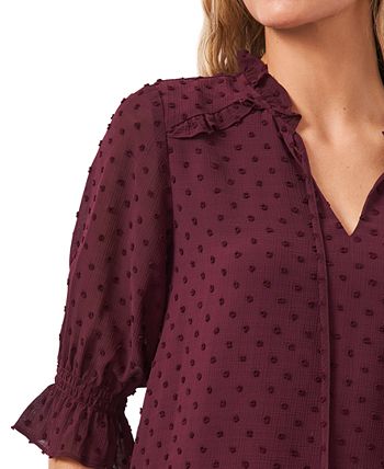 Split-Neck Clip-Dot Blouse CeCe Split-Neck Clip-Dot Blouse -CeCe cloth-shop