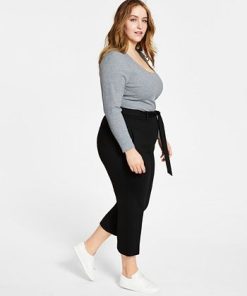 Bar III Plus Size Cropped Tie-Front Pants, Created For Macy's 16 Bar III Plus Size Cropped Tie-Front Pants, Created For Macy's -CeCe cloth-shop 20722202 fpx