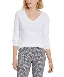 Charter Club Women's Cotton Long-Sleeve V-Neck T-Shirt, Created For Macy's