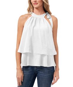 CeCe Women's Tiered Tie-Neck Sleeveless Halter Blouse