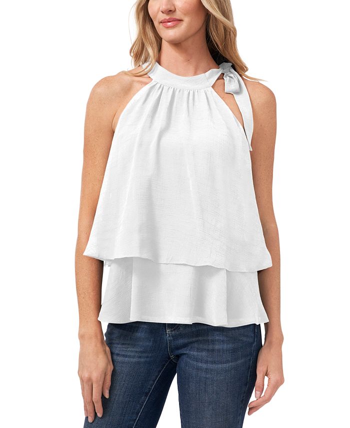Women's Tiered Tie-Neck Sleeveless Halter Blouse CeCe Women's Tiered Tie-Neck Sleeveless Halter Blouse -CeCe cloth-shop