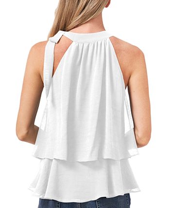 Women's Tiered Tie-Neck Sleeveless Halter Blouse CeCe Women's Tiered Tie-Neck Sleeveless Halter Blouse -CeCe cloth-shop
