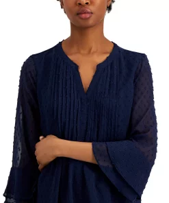Charter Club Women's Double-Ruffle Textured Pintuck Top, Created For Macy's -CeCe cloth-shop 20892323 fpx
