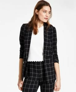 Bar III Women's Windowpane Print Open Front Jacket