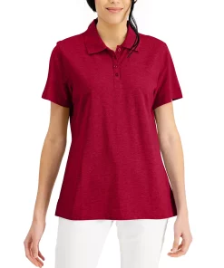 Karen Scott Cotton Short Sleeve Polo Shirt, Created For Macy's -CeCe cloth-shop 20950926 fpx