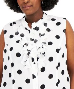 Kasper Plus Size Polka Dot Sleeveless Tie-Neck Shell Top -CeCe cloth-shop 21029173 fpx