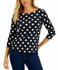 Charter Club Women's Dot-Print Boat-Neck Top, Created For Macy's