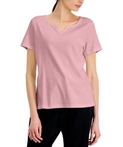 Karen Scott Cotton Split-Neck Top, Created For Macy's
