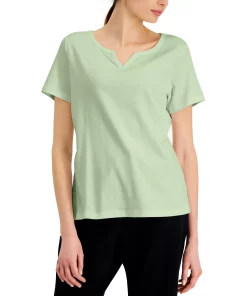 Karen Scott Cotton Split-Neck Top, Created For Macy's -CeCe cloth-shop 21151756 fpx