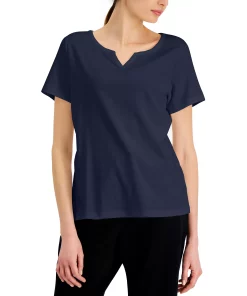 Karen Scott Cotton Split-Neck Top, Created For Macy's -CeCe cloth-shop 21151765 fpx