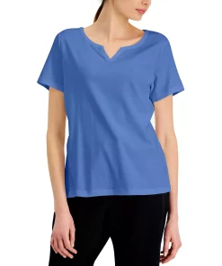 Karen Scott Cotton Split-Neck Top, Created For Macy's -CeCe cloth-shop 21151775 fpx