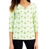 Karen Scott Women's Palm Row Henley Top, Created For Macy's