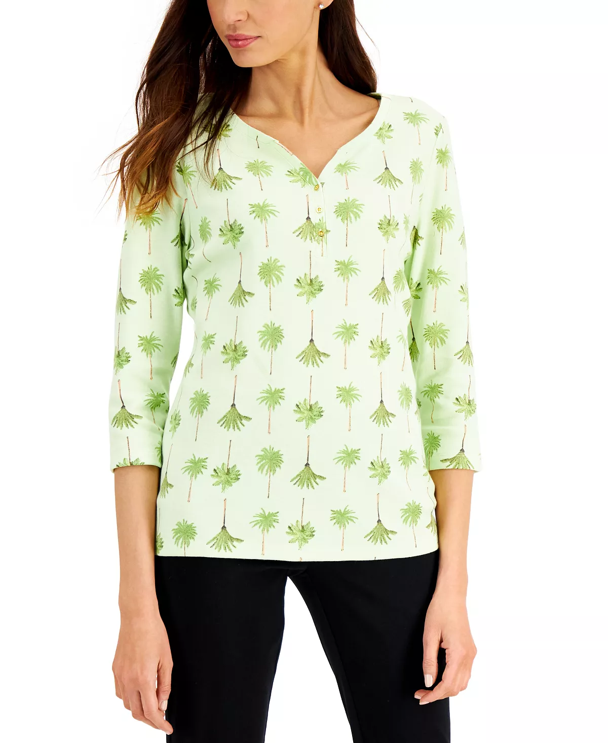 Women's Palm Row Henley Top, Created For Macy's Karen Scott Women's Palm Row Henley Top, Created For Macy's -CeCe cloth-shop