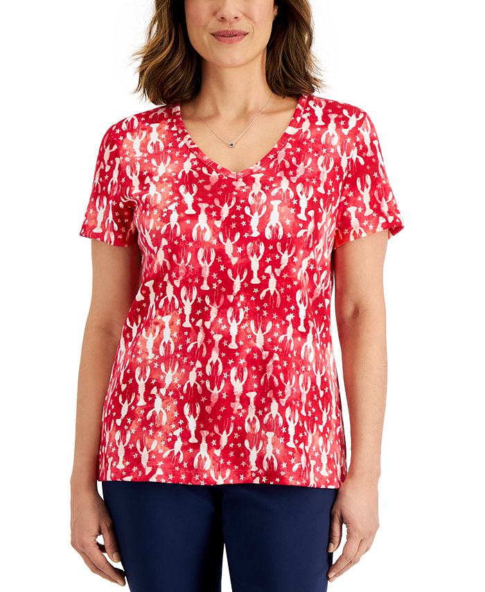 Women's Lobster Love Printed Top, Created For Macy's Karen Scott Women's Lobster Love Printed Top, Created For Macy's -CeCe cloth-shop