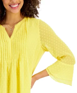 Charter Club Women's Double-Ruffle Textured Pintuck Top, Created For Macy's -CeCe cloth-shop 21216706 fpx