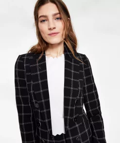 Bar III Women's Windowpane Print Open Front Jacket -CeCe cloth-shop 21251793 fpx
