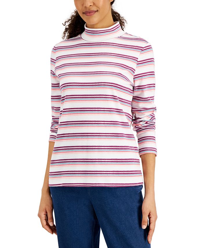Women's Desert Stripe Mock-Neck Top, Created For Macy's Karen Scott Women's Desert Stripe Mock-Neck Top, Created For Macy's -CeCe cloth-shop