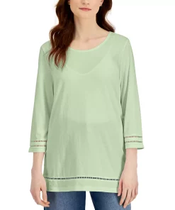 Karen Scott Women's Lattice-Trim Top, Created For Macy's -CeCe cloth-shop 21262759 fpx