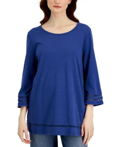Karen Scott Women's Lattice-Trim Top, Created For Macy's -CeCe cloth-shop 21262760 fpx