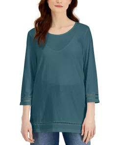 Karen Scott Women's Lattice-Trim Top, Created For Macy's -CeCe cloth-shop 21262761 fpx