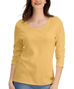 Karen Scott Long Sleeve Cotton Scoop-Neckline Top, Created For Macy's 11 Karen Scott Long Sleeve Cotton Scoop-Neckline Top, Created For Macy's -CeCe cloth-shop 21269437 fpx