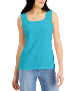Karen Scott Quare-Neck Cotton Tank Top, Created For Macy's -CeCe cloth-shop 21269767 fpx