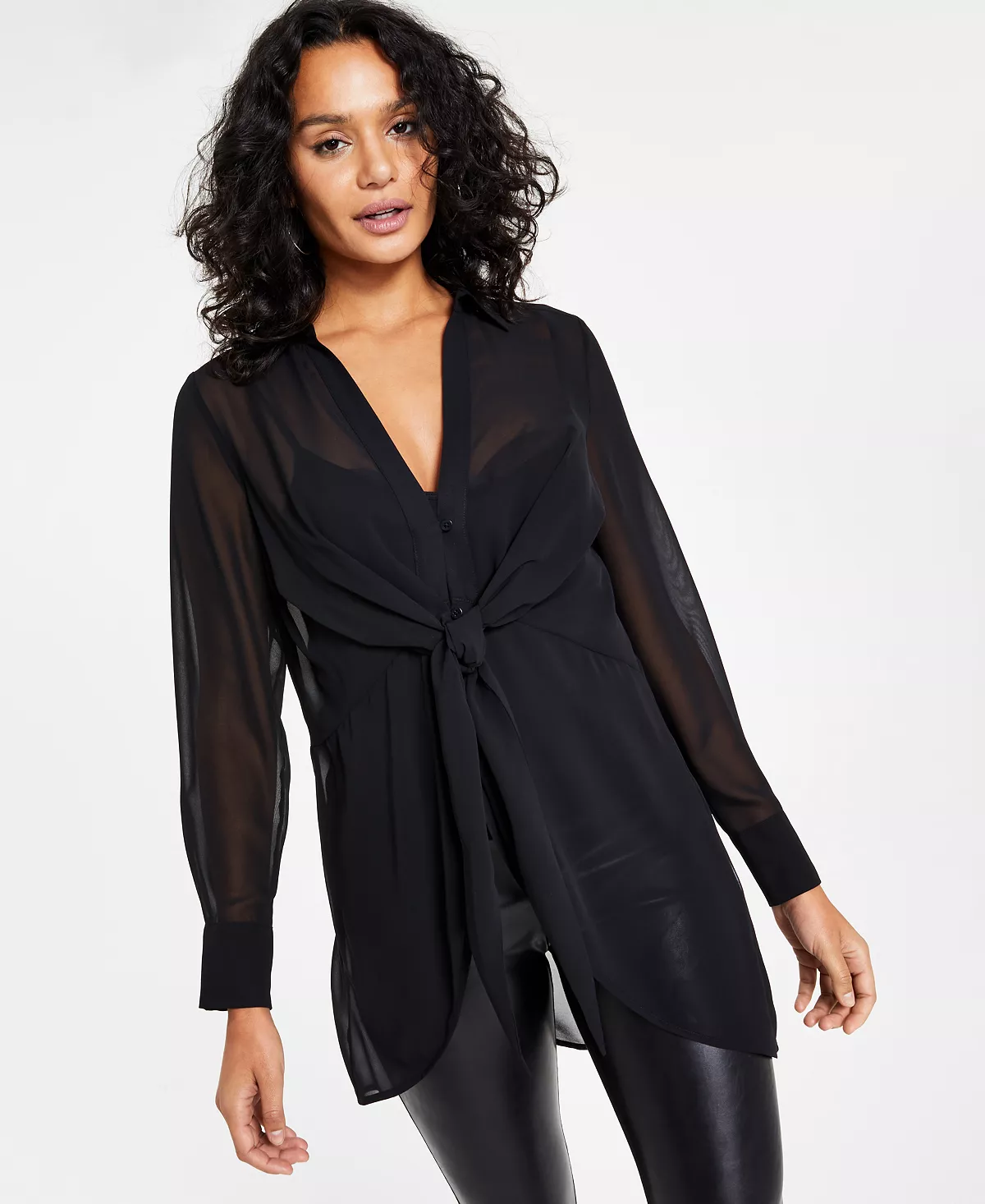 Bar III Women's Long-Sleeve Tie-Front Top, Created For Macy's - Image 4