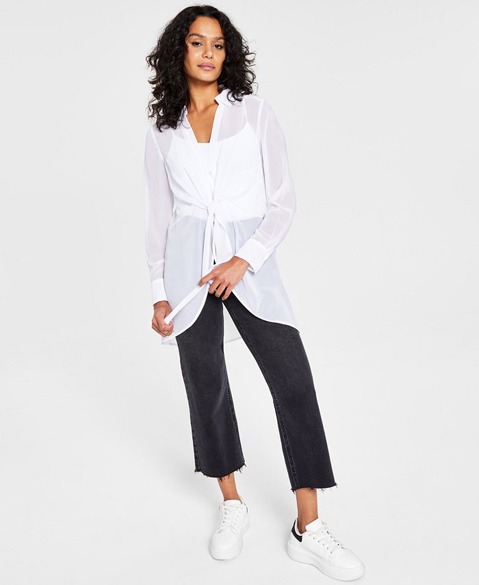 Women's Long-Sleeve Tie-Front Top, Created For Macy's Bar III Women's Long-Sleeve Tie-Front Top, Created For Macy's -CeCe cloth-shop