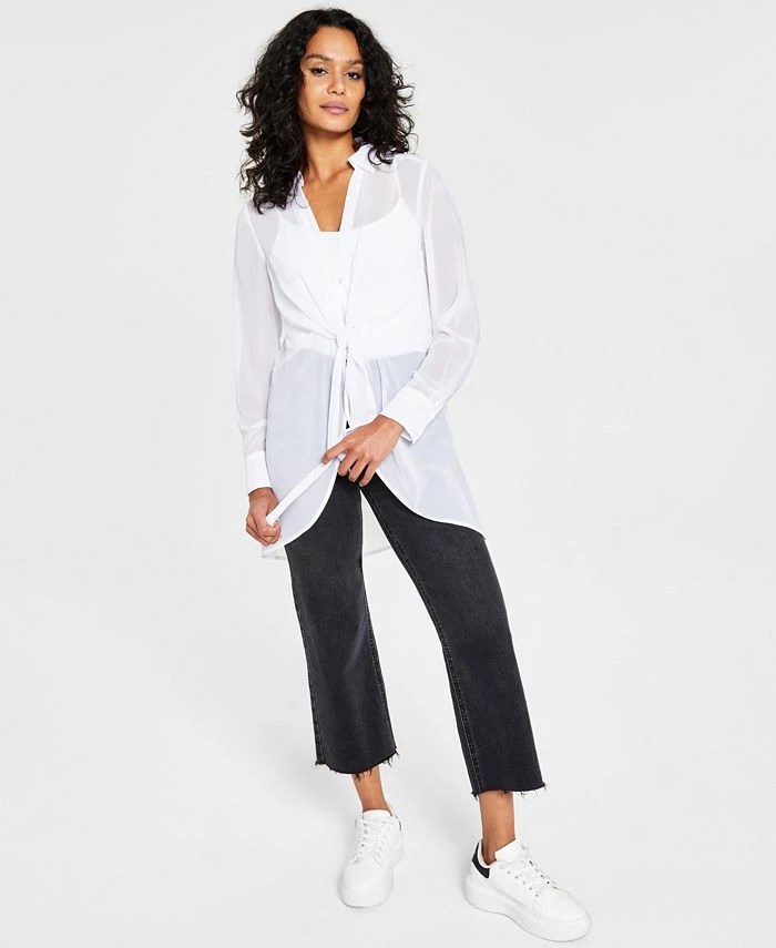 Bar III Women's Long-Sleeve Tie-Front Top, Created For Macy's