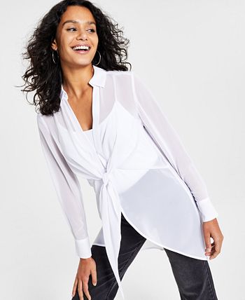 Women's Long-Sleeve Tie-Front Top, Created For Macy's Bar III Women's Long-Sleeve Tie-Front Top, Created For Macy's -CeCe cloth-shop