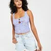 Bar III Women's Printed Cutout Mesh Top, Created For Macy's