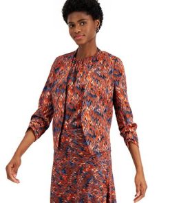 Bar III Women's Ikat-Print Scrunch-Sleeve Blazer, Created For Macy's -CeCe cloth-shop 21428406 fpx