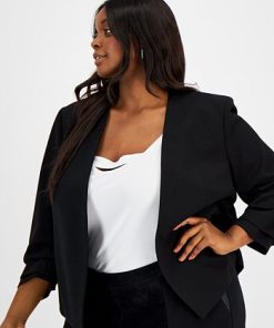 Bar III Plus Size Ruched Sleeve Blazer, Created For Macy's -CeCe cloth-shop 21430555 fpx