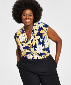 Kasper Plus Size Printed Cowlneck Top