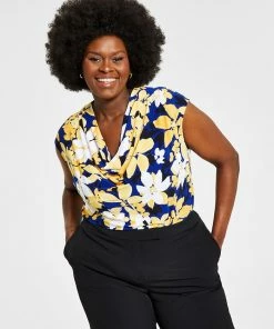 Kasper Plus Size Printed Cowlneck Top