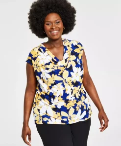 Kasper Plus Size Printed Cowlneck Top -CeCe cloth-shop 21584596 fpx