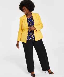 Kasper Plus Size Crepe One-Button Blazer 20 Kasper Plus Size Crepe One-Button Blazer -CeCe cloth-shop 21584607 fpx